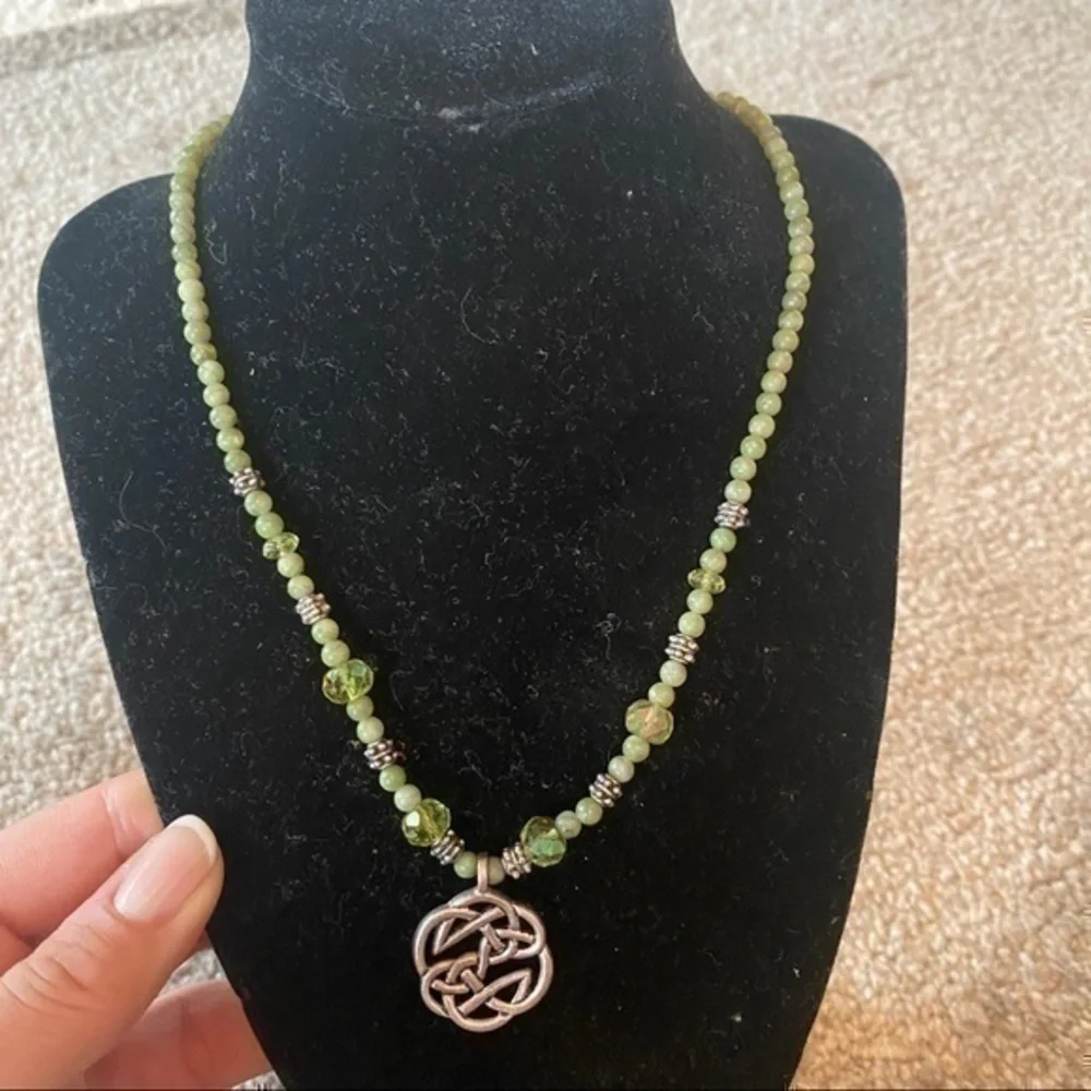Beautiful green beaded necklace and hoop earrings